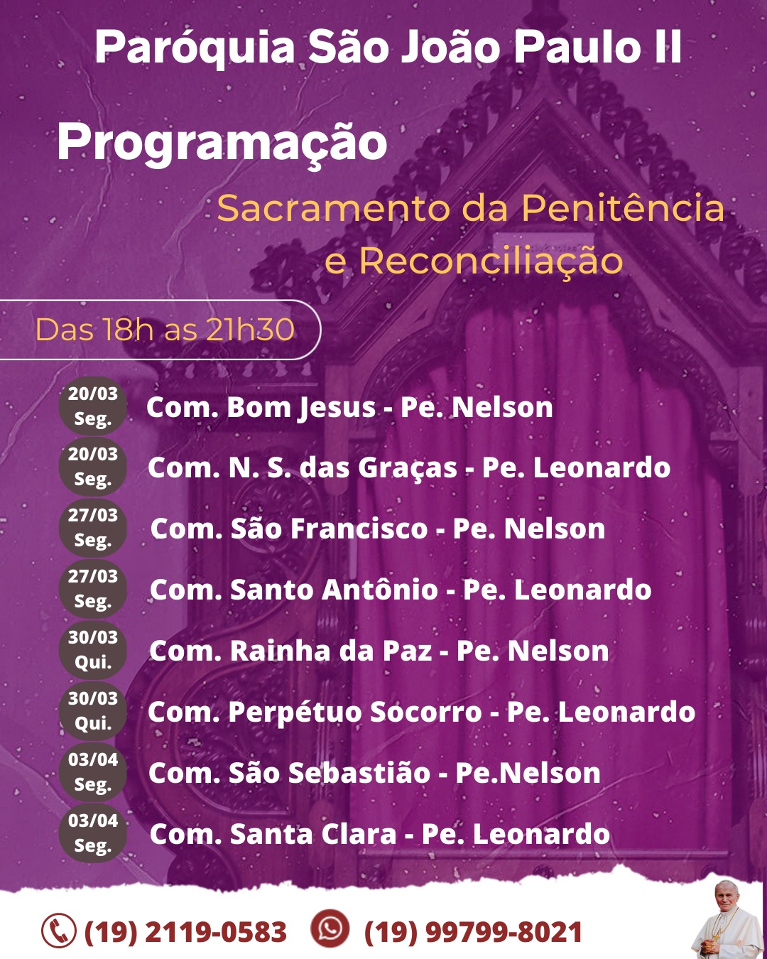 Sacramento da Penitência e Reconciliação | 20/03 a 03/04